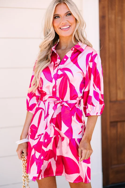 Savings Galore Happy To See You Fuchsia Pink Satin Dress