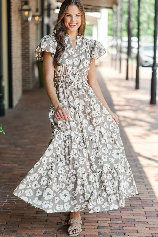 Special Price Take Note Taupe Floral Maxi Dress