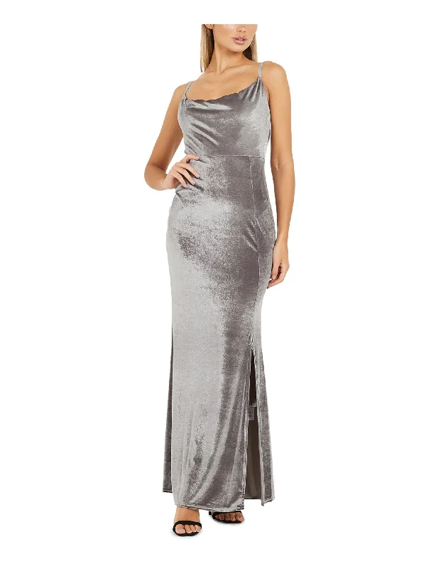 New Deals QUIZ Womens Silver Spaghetti Strap Cowl Neck Full-Length Evening Body Con Dress