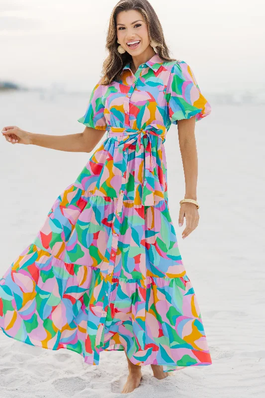 Online Specials Wait For Daylight Pink Abstract Maxi Dress