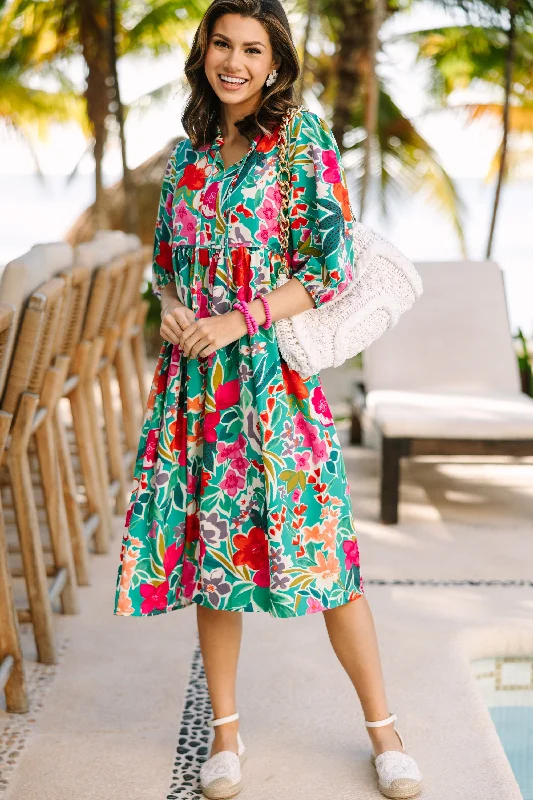 Warehouse Sale Feels Right Green Floral Midi Dress