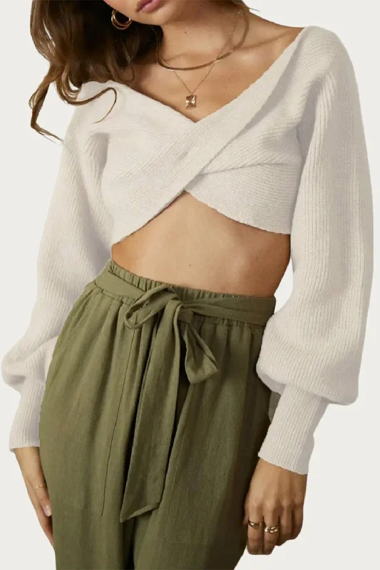Don’t Miss Out Cropped Twisted Ribbed-Modal Sweater In Ivory