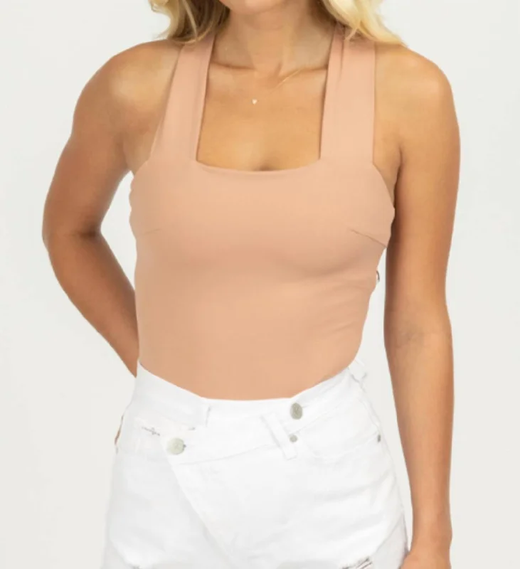 Best Deals Strappy Squareneck Bodysuit In Dusty Peach