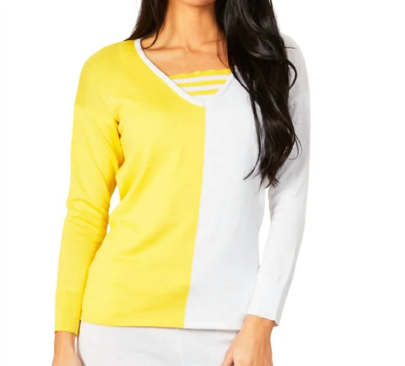 Discount Deals Two-Tone Stripe Detail Top In Lemon/white