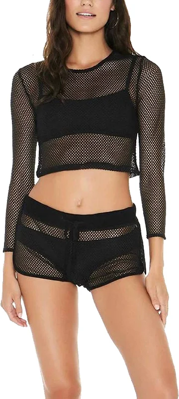 Big Savings Women Sarah Long Sleeve Seamless Fit Mesh Cropped Top In Black