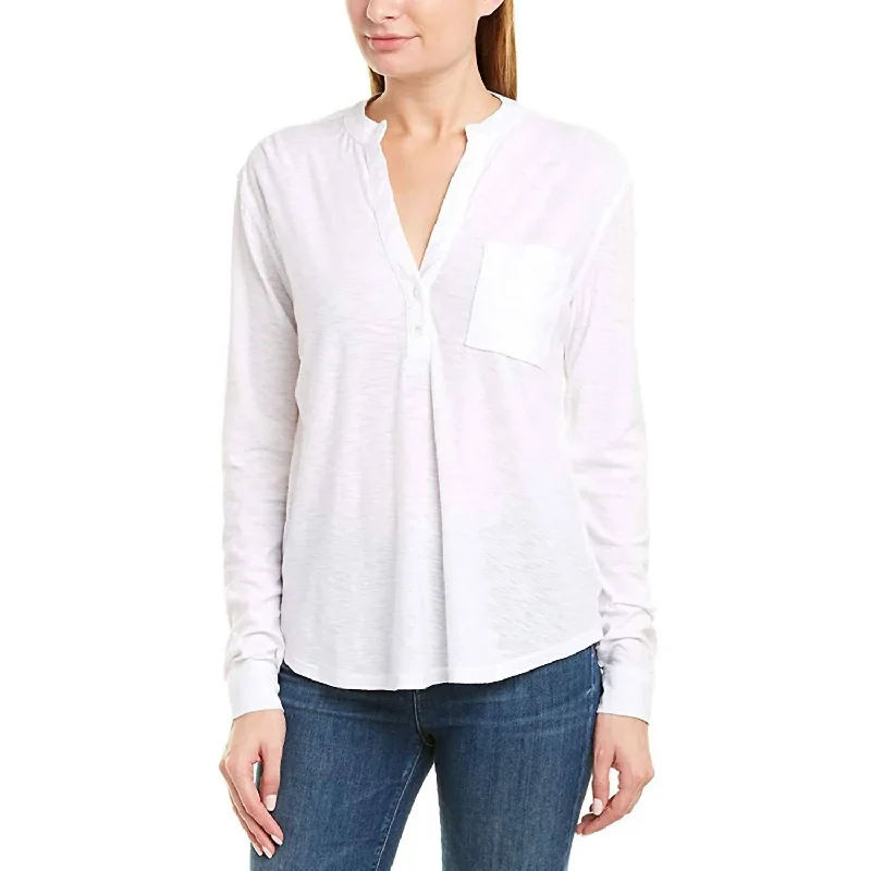 Price Cut Women White V-Neck Slub Button Down T-Shirt