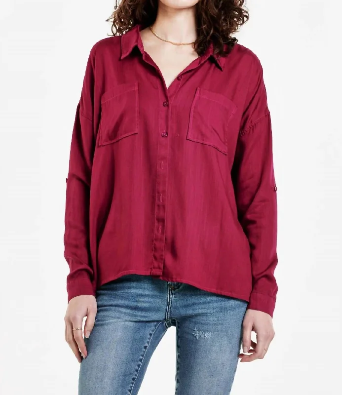 Hurry In Arianna Long Sleeve Top In Purple Potion
