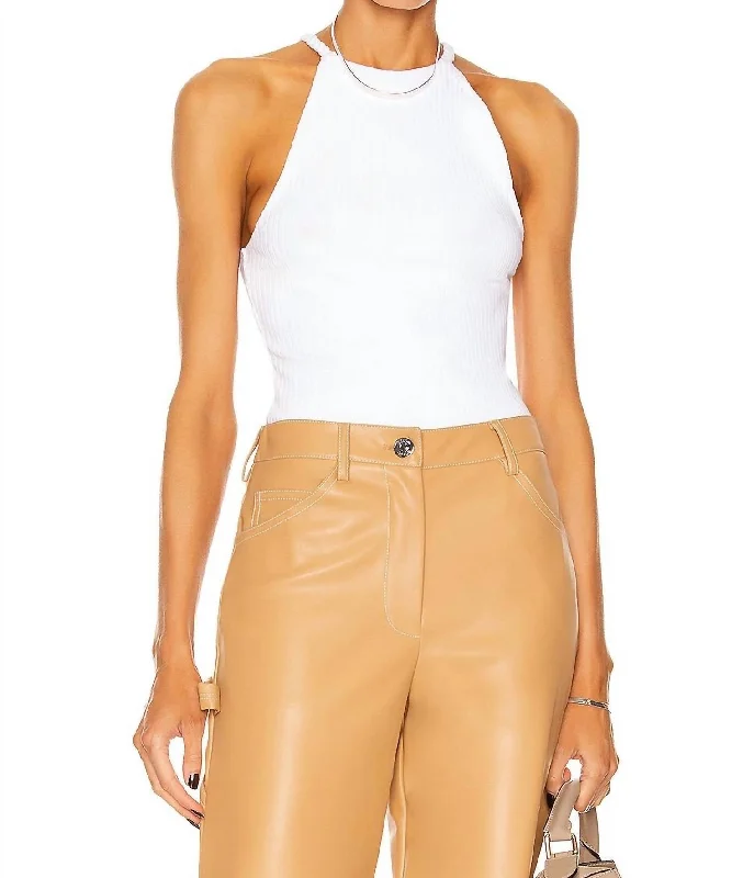 Act Fast Braided Strap Halter Top In White