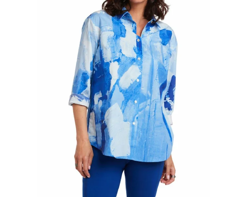 New Markdowns Button Up Blouse In Blue
