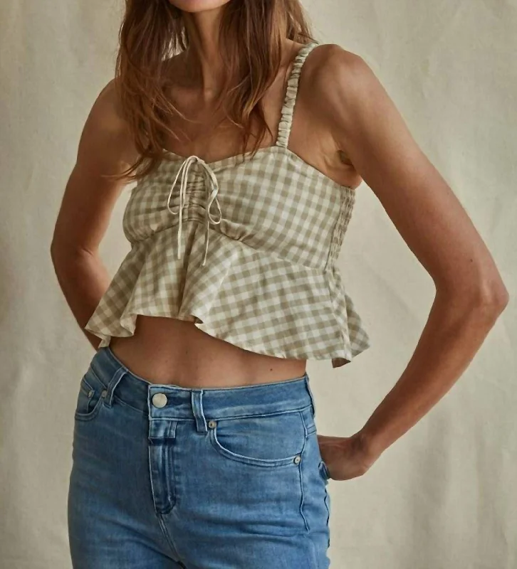 Amazing Deals Checkered Crop Top In Natural