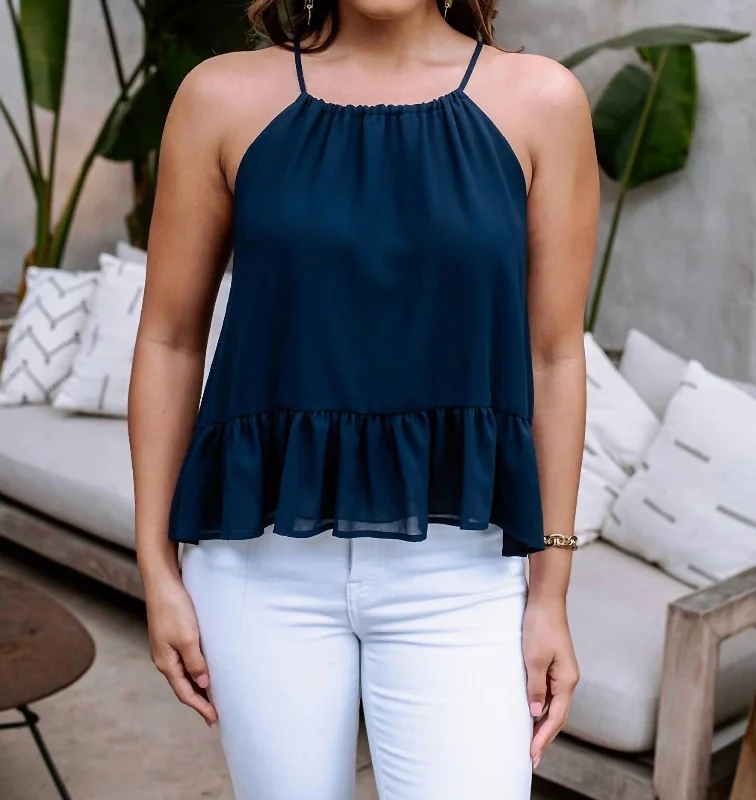 Huge Discounts Chiffon Halter Top In Navy Chiffon