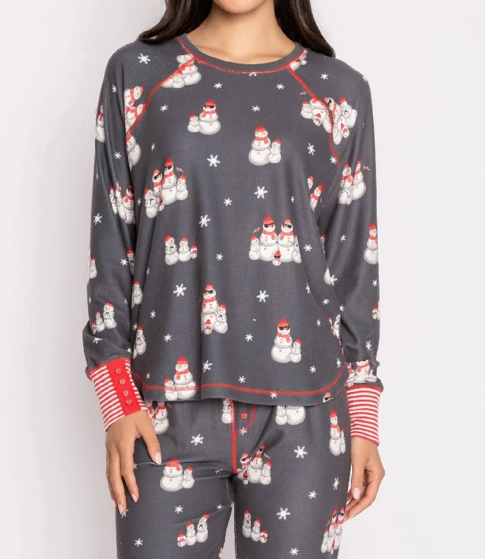 Bargain Blast Chillin With My Snowmies Long Sleeve Top In Grey