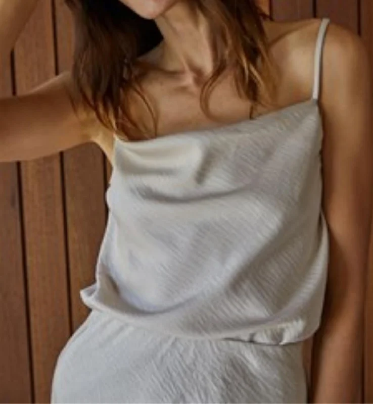 Deep Discounts Cowl Neck Silky Top In Oatmeal