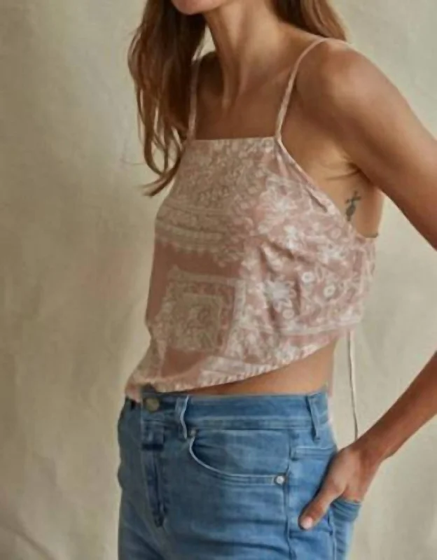 Markdowns Cropped Spaghetti Strap Tie Top In Mauve And Ivory