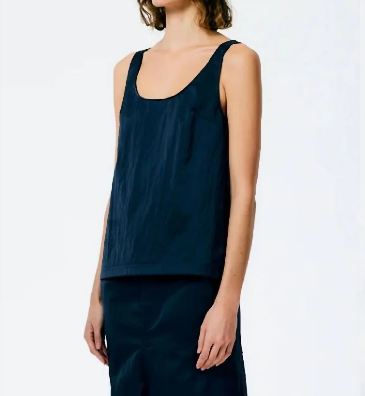 Warehouse Sale Eco Satin Nylon Scoopneck Tank In Navy