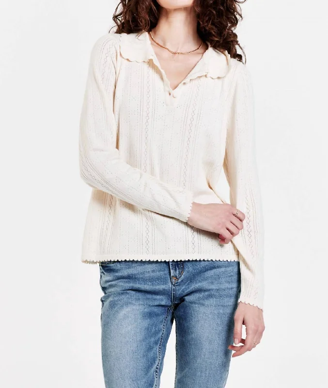 Great Deals Elizabeth Button Front Henley Shirt In Cream