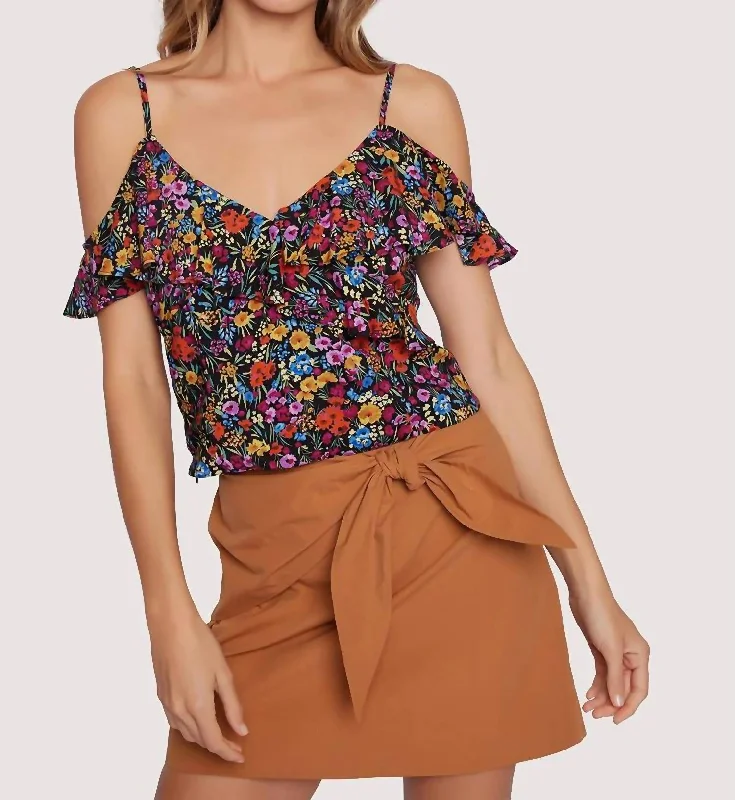 Savings Bonanza Flora Garden Top In Black Multi