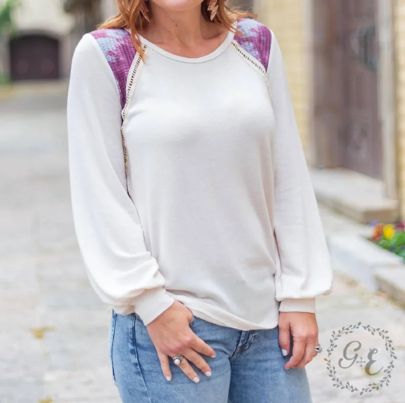 Clearance Sale Get Your Calm On Raglan Long Sleeve With Tie Dye Top In Off White