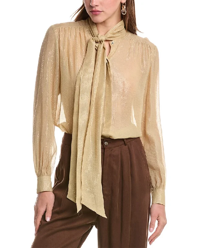 Can't Miss Michael Kors Collection Stripe Chiffon Neck Tie Silk-Blend Shirt