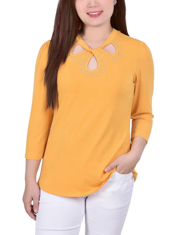 Flash Sale Petites Womens Embellished Twist-Neck Blouse