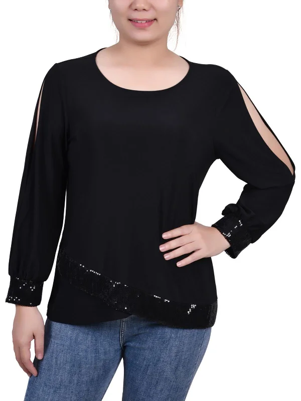 Price Reduction Petites Womens Jersey Embellished Pullover Top