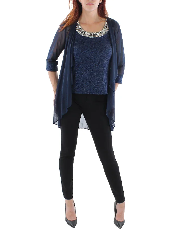While Supplies Last Petites Womens Mesh 2PC Collarless Blazer