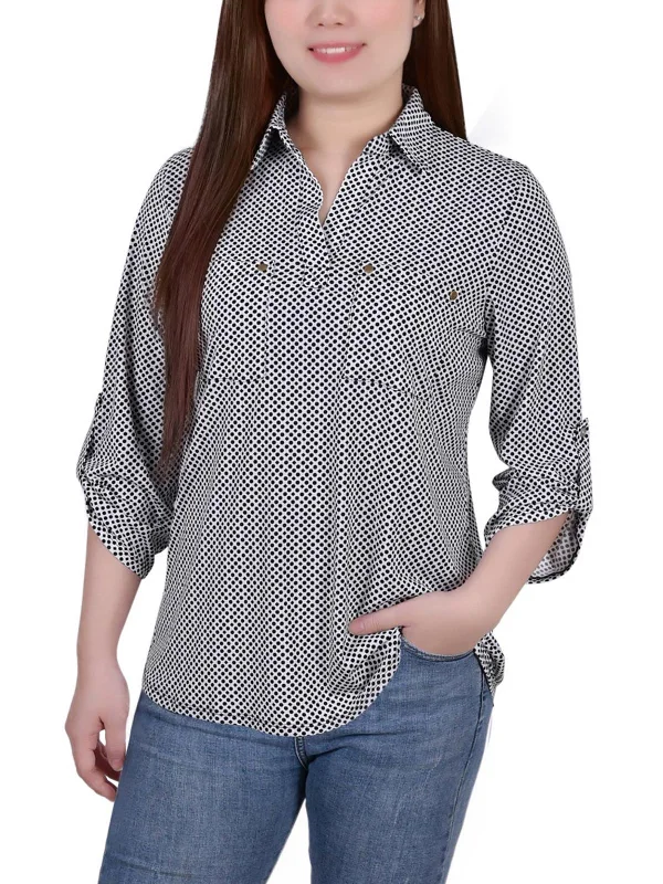Super Bargain Petites Womens Printed Collar Blouse