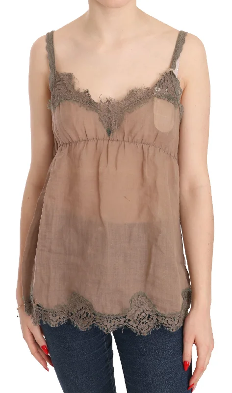 Deep Discounts pink MEMORIES  Lace Spaghetti Strap Plunging Top Women's Blouse