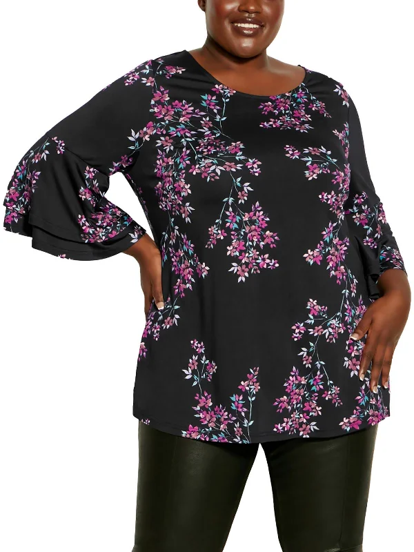 Final Clearance Plus Belview Womens Floral Print Bell Sleeve Blouse