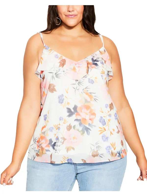 Shop and Save Plus Chloe Womens Ruffled Floral Print Blouse