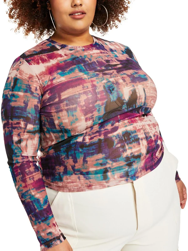 Take Advantage Plus Womens Crewneck Sheer Pullover Top