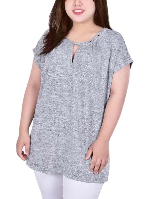 Limited Edition Plus Womens Heathered Knit Pullover Top