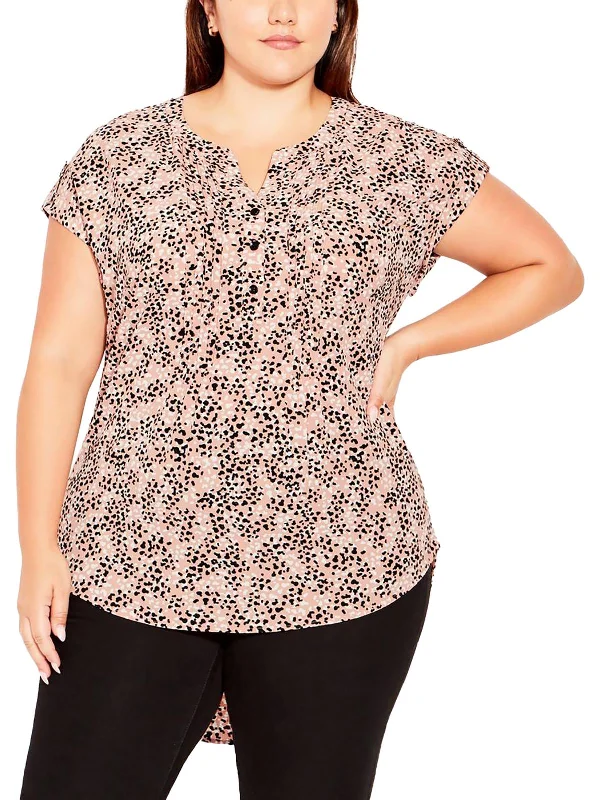 Mega Sale Plus Womens Hi-Low Button Detail Blouse