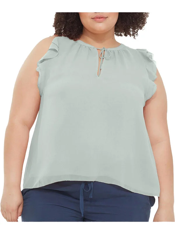 Unmissable Offer Plus Womens Split Neck Ruffled Blouse