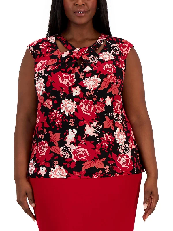 Buy More, Save More Plus Womens Twist Neckline Cap Sleeve Blouse