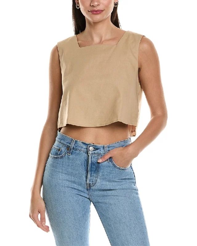 Get It Before It’s Gone REVERIEE Boxy Linen-Blend Crop Top