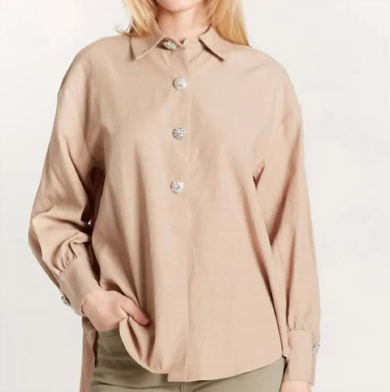 Markdown Madness Rhinestone Button Blouse In Nubuck