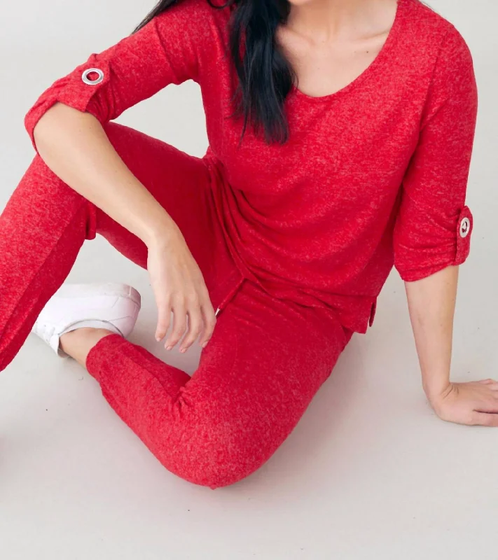 Limited Stock Soft Stretch Roll Sleeve Top In Red