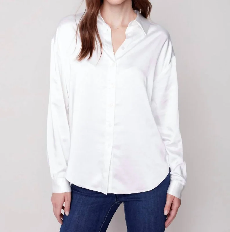 Epic Deals Solid Gutsy Satin Shirt In Ecru
