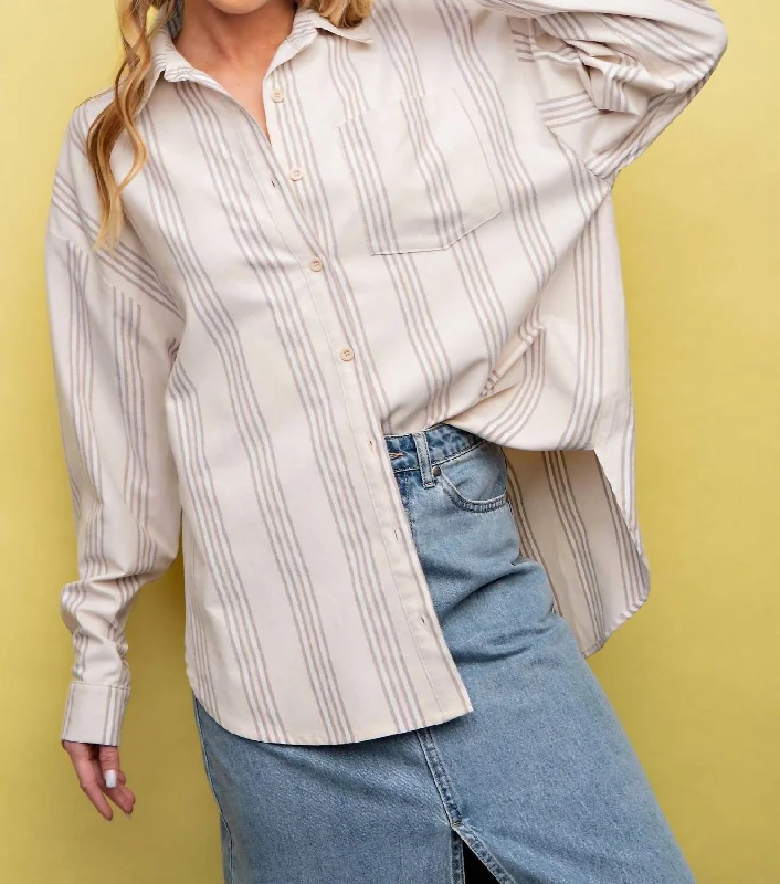 Unmissable Offer Stripe Button Down Shirt In Taupe