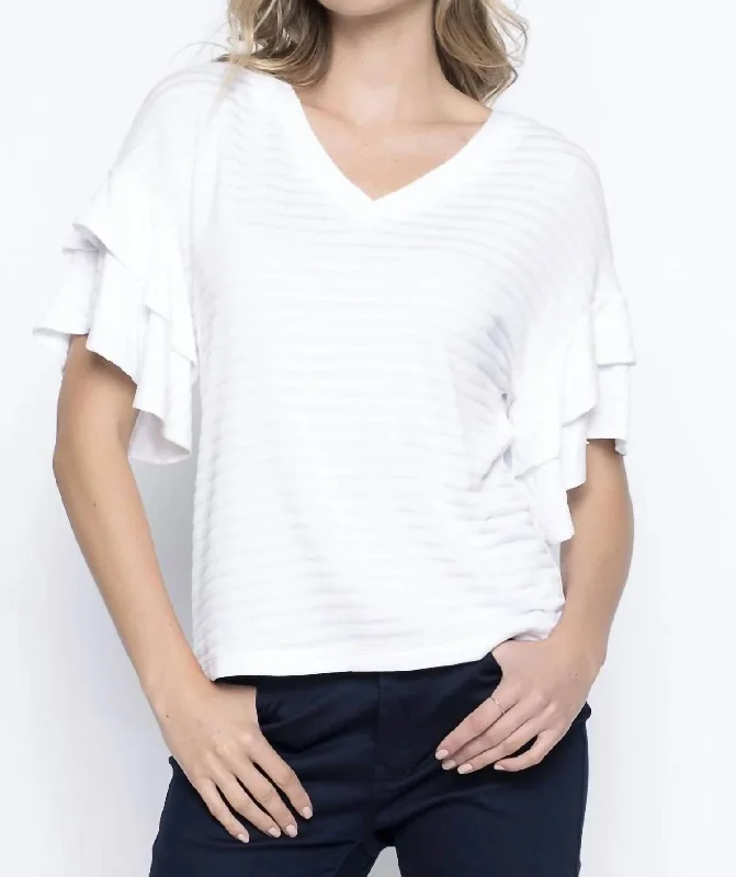 Now or Never Tiered Ruffle Sleeve Top In White