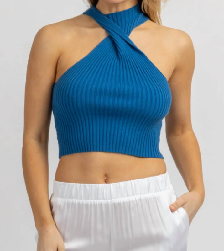 Early Access Twist Mockneck Knit Top In Blue