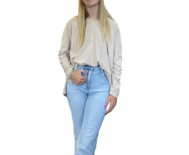 Savings Bonanza V-Neck Cotton Top In Lt Khaki