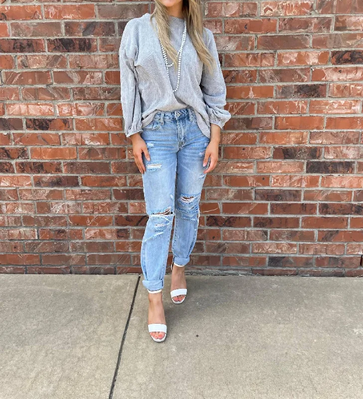 Low Prices Velour Ribbed Long Sleeve Top In Grey