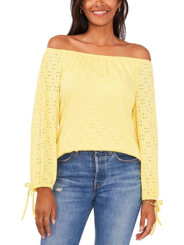 Season Finale Sale Womens Blouse Eyelet Off The Shoulder