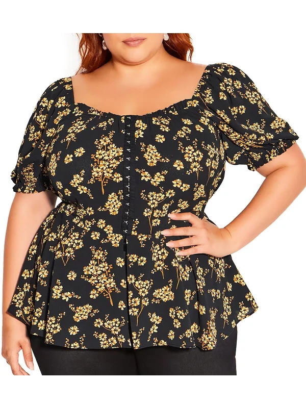 Super Sale Womens Corset Detail Animal Print Peplum Top