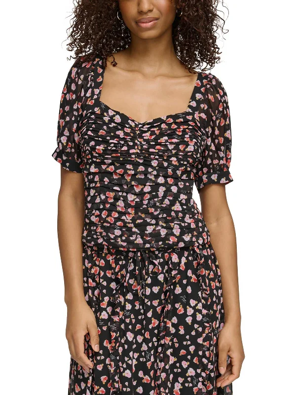 Sale Event Womens Floral Print Pleated Cropped