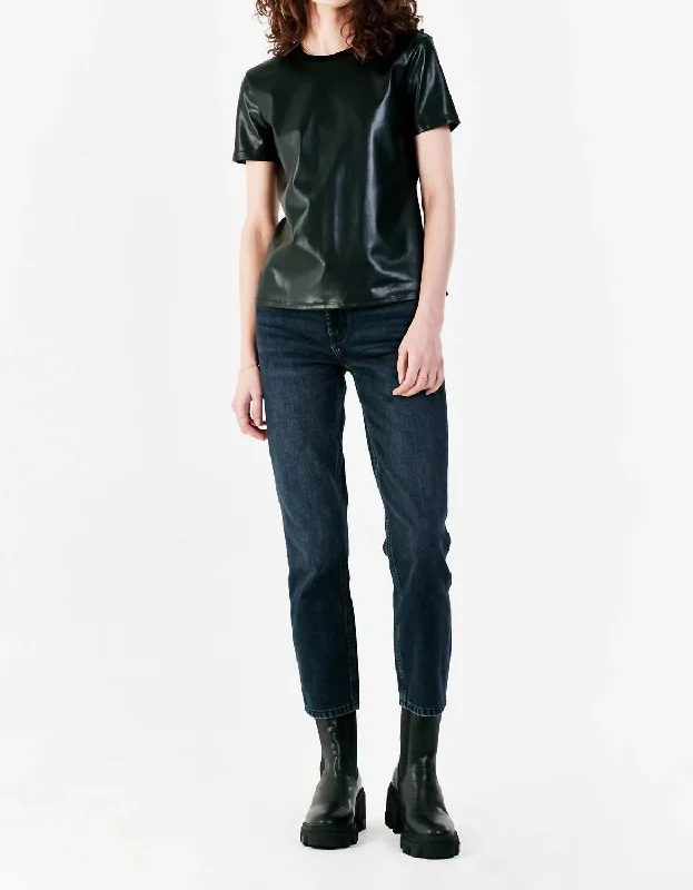 Don't Wait Women's Reese Mixed Media Short Sleeve Top In Black