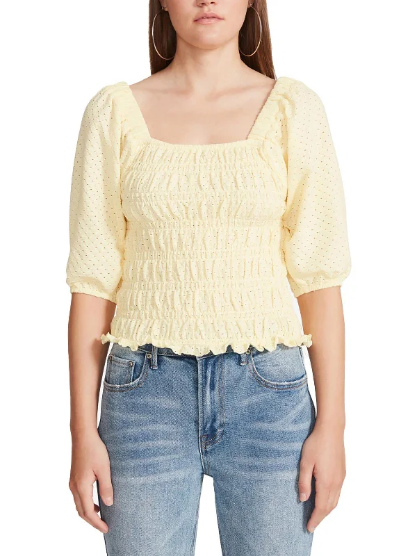 Quick Sale Womens Smocked Eyelet Blouse