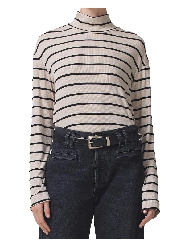 Don’t Miss Out Womens Striped Ribbed Knit Turtleneck Top
